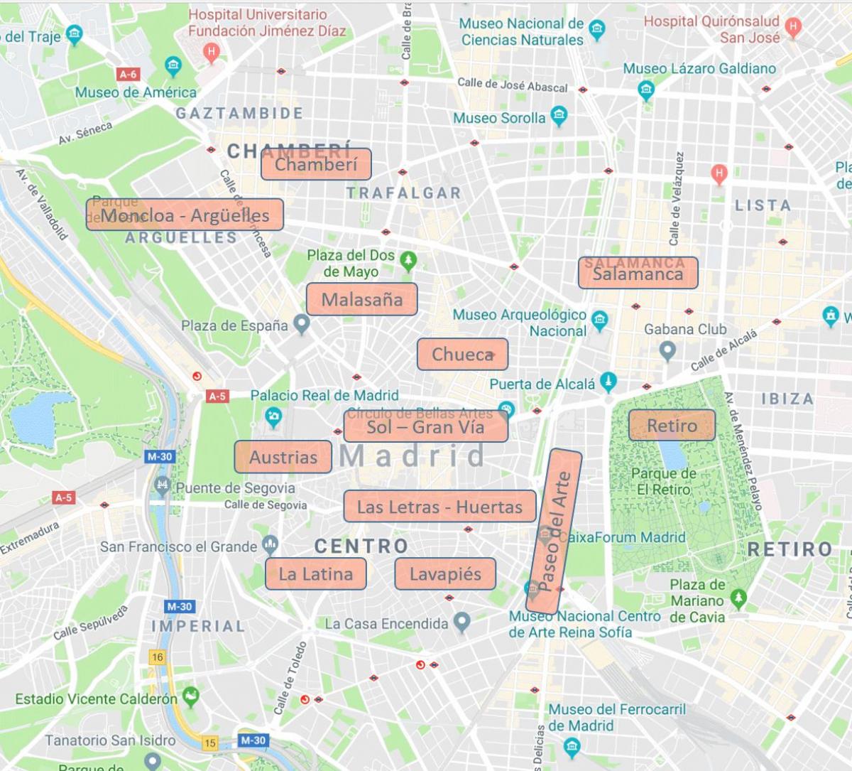 map of Madrid Spain neighborhoods