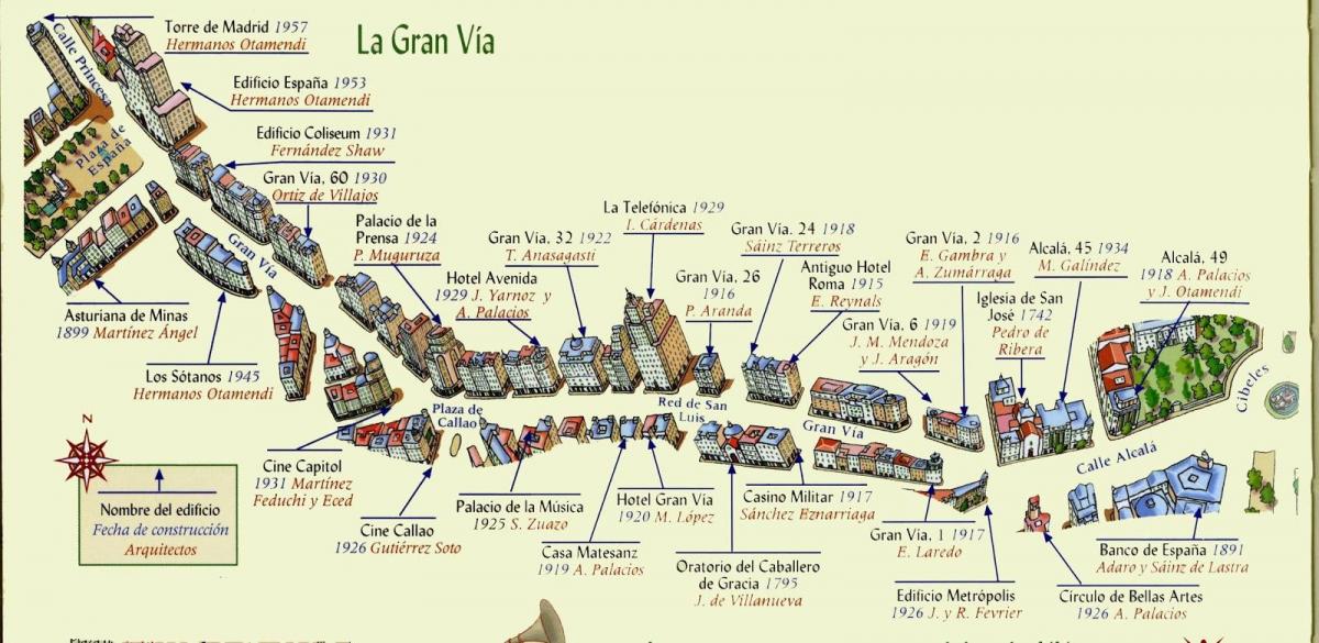 map of gran via Madrid