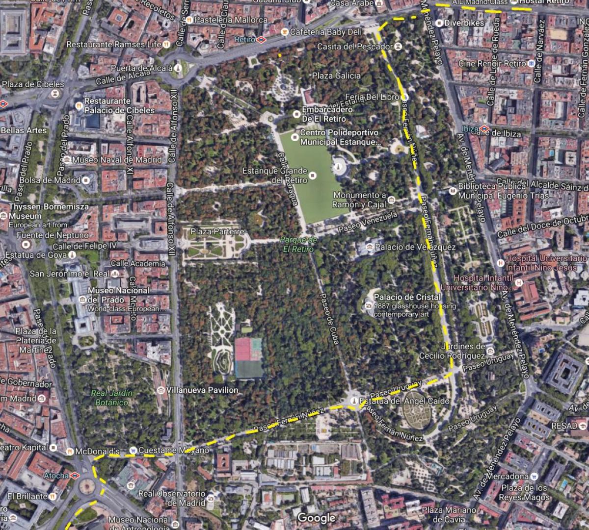 retiro park Madrid map